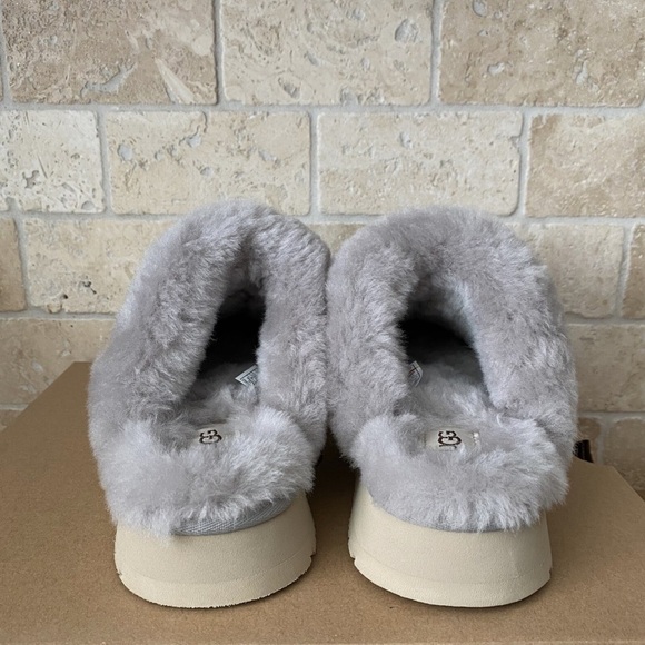 UGG Disquette Campfire Grey Women’s Platform Shearling Slippers Neutral Slip On - Picture 5 of 10